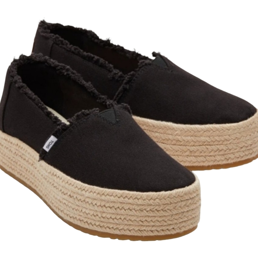 TOMS Valencia Black Canvas Platform Espadrille Slip-On 11 NWOT - Picture 4 of 12